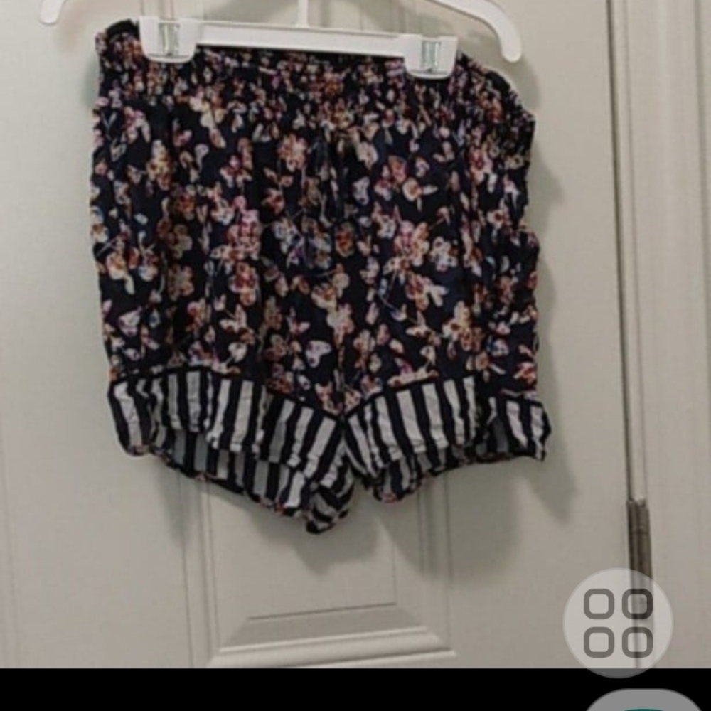 Vera Bradley Navy Floral Smocked Waist Shorts with Stripes